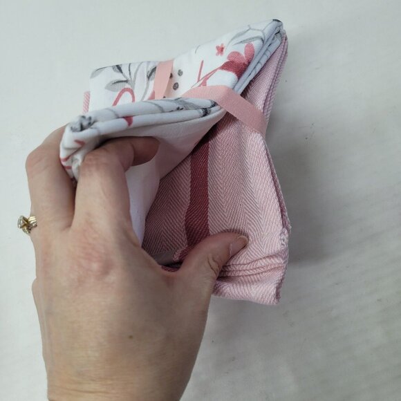 Atelier Kitchen Towels Blue Set Of 2 Solid w Stripe Floral Plant Graphic - Picture 6 of 7